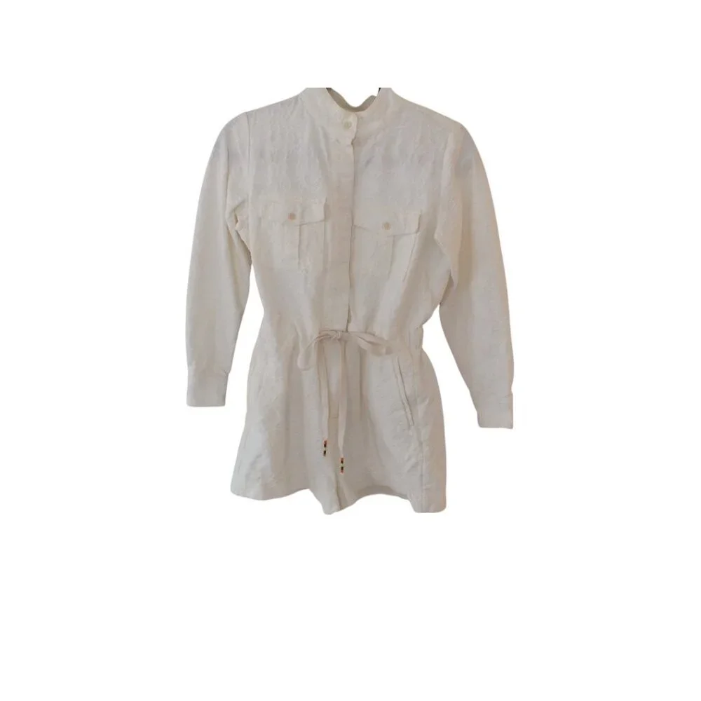 J Crew White/Off White Embroidered Long Sleeve Romper Beaded Drawstring 2
